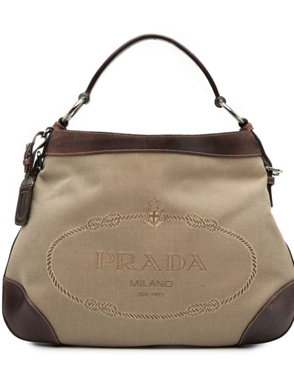 Vintage Prada canvas jacquard shoulder bag